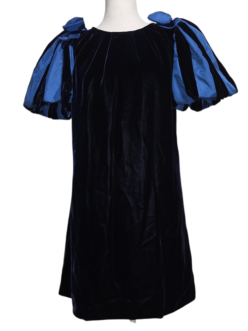 Vintage Nipon Boutique Blue Velvet Puff Sleeve Mini Dress Size 4 Coquette Party - Picture 2 of 13